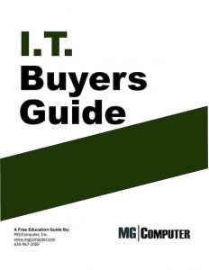 MG Computer Free Report promoting an IT Buyers Guide tailored for Chicagoland Manufacturers, available for download.