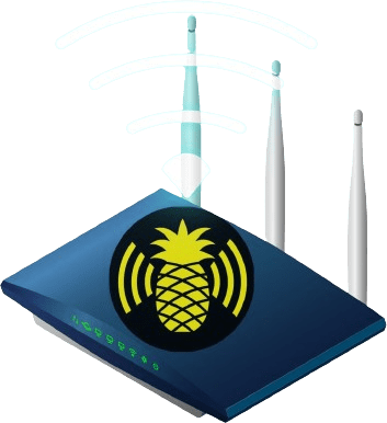 Wi-Fi router with pineapple symbol, indicating threats. Protect your network and business from Pineapple Hacker Attacks for uninterrupted operations.